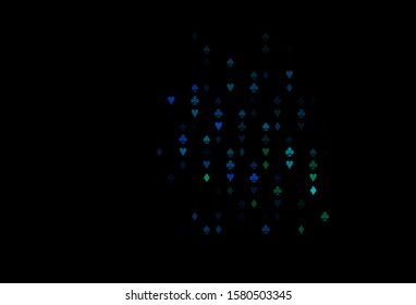 Dark Multicolor, Rainbow vector background with cards signs. Colorful gradient with signs of hearts, spades, clubs, diamonds. Design for ad, poster, banner of gambling websites.