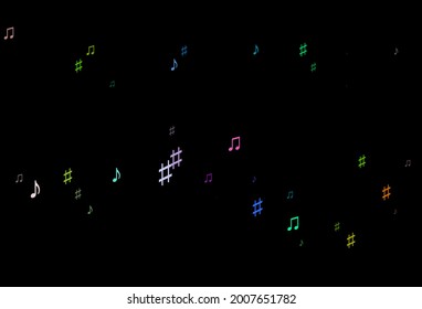 Dark Multicolor, Rainbow vector background with music symbols. Abstract illustration with colorful symbols of melody. Template for fasion magazines.