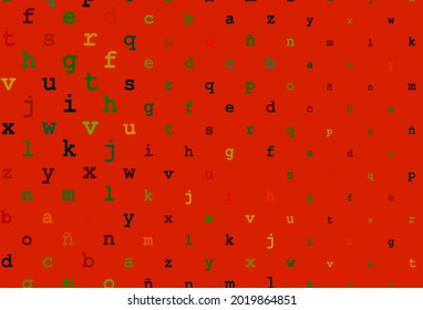 Dark multicolor, rainbow vector background with signs of alphabet. Abstract illustration with colored latin alphabet. The pattern can be used for school, grammar websites.
