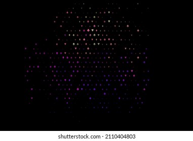 Dark multicolor, rainbow vector background with cards signs. Shining illustration with hearts, spades, clubs, diamonds. Design for ad, poster, banner of gambling websites.
