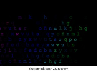 Dark multicolor, rainbow vector background with signs of alphabet. Shining illustration with ABC symbols on abstract template. The pattern can be used for ad, booklets, leaflets of education.
