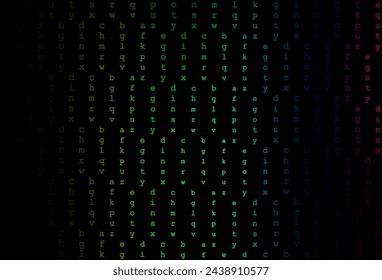 Dark multicolor, rainbow vector background with signs of alphabet. Blurred design in simple style with signs of alphabet. The pattern can be used for ad, booklets, leaflets of education.