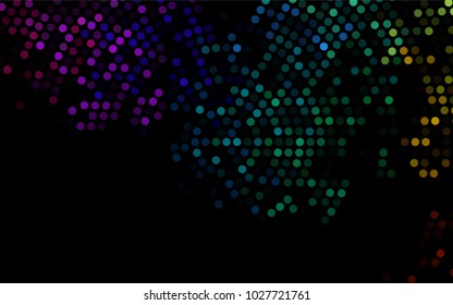 Dark Multicolor, Rainbow vector banner with circles, spheres. Abstract spots. Background of Art bubbles in halftone style with colored gradient.