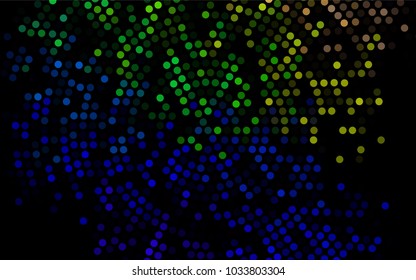 Dark Multicolor, Rainbow vector banner with circles, spheres. Abstract spots. Background of Art bubbles in halftone style with colored gradient.