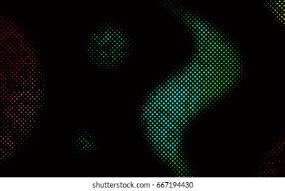 Dark Multicolor, Rainbow vector banner with circles, spheres. Abstract spots. Background of Art bubbles in halftone style with colored gradient.