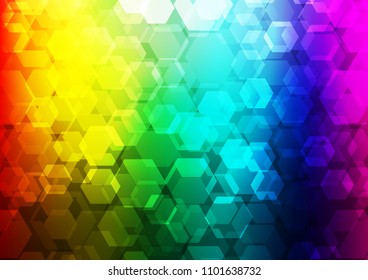 Dark Multicolor, Rainbow vector blurry hexagon template. Brand new colored illustration in blurry style with gradient. The textured pattern can be used for background.