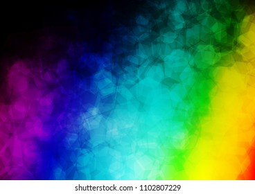 Dark Multicolor, Rainbow vector blurry hexagon pattern. Geometric illustration in Origami style with gradient.  Brand new style for your business design.