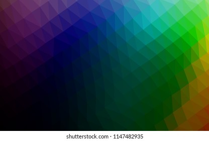 Dark Multicolor, Rainbow vector blurry hexagon template. Shining illustration, which consist of triangles. Triangular pattern for your business design.