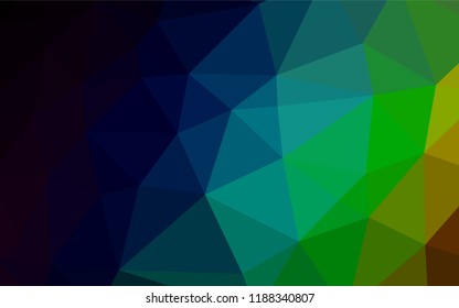 Dark Multicolor, Rainbow vector blurry hexagon pattern. Creative geometric illustration in Origami style with gradient. The template can be used as a background for cell phones.
