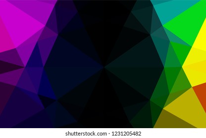 Dark Multicolor, Rainbow vector blurry hexagon pattern. Triangular geometric sample with gradient.  The polygonal design can be used for your web site.