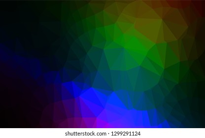 Dark Multicolor, Rainbow vector blurry hexagon texture. Triangular geometric sample with gradient.  The textured pattern can be used for background.