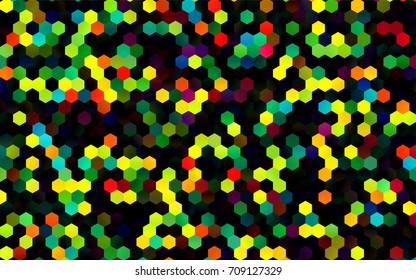 Dark Multicolor, Rainbow vector blurry hexagon background design. Geometric background in Origami style with gradient. 