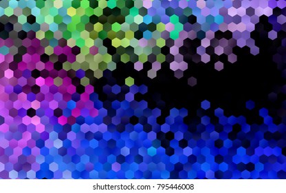 Dark Multicolor, Rainbow vector blurry hexagon background design. Geometric background in Origami style with gradient. 