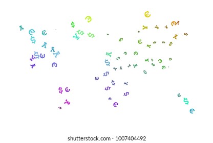 Dark Multicolor, Rainbow vector cover with Euro, Dollar, Yen signs. Blurred design in with symbols of EUR, USD, JPY. Template for ads of markets, loans.