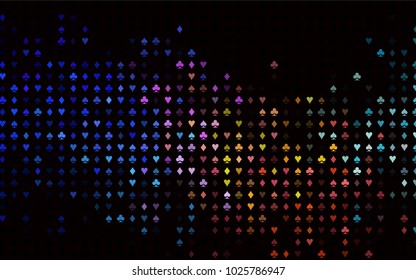 Dark Multicolor, Rainbow vector cover with symbols of gamble. Shining illustration with hearts, spades, clubs, diamonds. Pattern for ads of parties, events in Vegas.