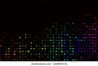 Dark Multicolor, Rainbow vector cover with symbols of gamble. Glitter abstract sketch with isolated symbols of playing cards. Design for ad, poster, banner of gambling websites.