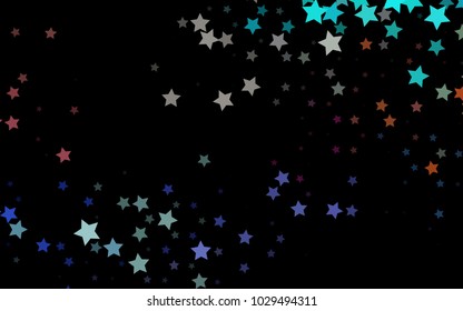 Dark Multicolor, Rainbow vector cover with small and big stars. Blurred decorative design in simple style with stars. The template can be used as a background.