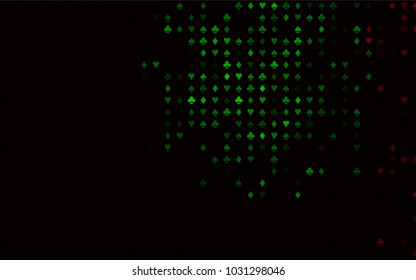 Dark Multicolor, Rainbow vector cover with symbols of gamble. Blurred decorative design of hearts, spades, clubs, diamonds. Pattern for leaflets of poker games, events.