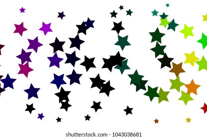 Dark Multicolor, Rainbow vector cover with small and big stars. Shining colored illustration with stars. The template can be used as a background.