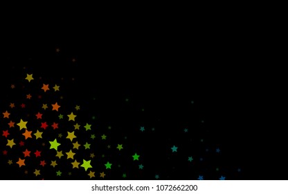 Dark Multicolor, Rainbow vector cover with small and big stars. Stars on blurred abstract background with gradient. The pattern can be used for wrapping gifts.