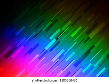 Dark Multicolor, Rainbow vector cover with long lines. Shining colored illustration with narrow lines. Best design for your ad, poster, banner.