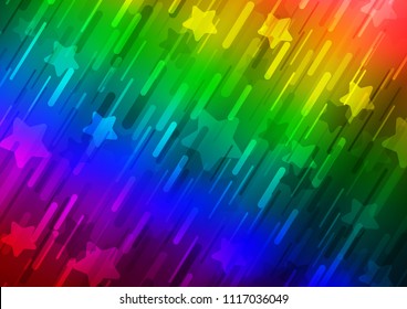 Dark Multicolor, Rainbow vector cover with long lines. Decorative shining illustration with lines on abstract template. Smart design for your business advert.