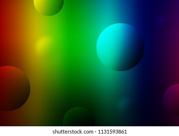 Dark Multicolor, Rainbow vector cover with spots. Illustration with set of shining colorful abstract circles. Pattern can be used as texture of water, rain drops.