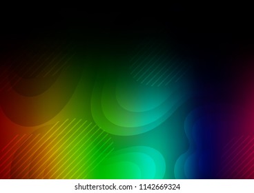 Dark Multicolor, Rainbow vector cover with lines over curved shapes. Modern geometrical abstract illustration with staves. The pattern can be used for websites.