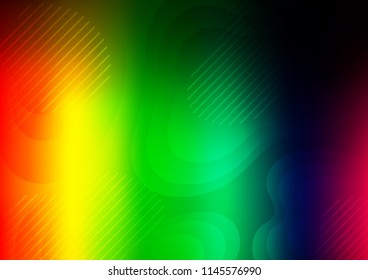 Dark Multicolor, Rainbow vector cover with long lines. Lines on blurred abstract background with gradient. The pattern can be used as ads, poster, banner for commercial.