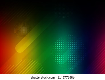 Dark Multicolor, Rainbow vector cover with rounded stripes, dots. Glitter abstract illustration with colored sticks, dots. The pattern can be used as ads, poster, banner for commercial.