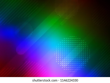 Dark Multicolor, Rainbow vector cover with rounded stripes, dots. Shining colored illustration with rounded stripes, dots. The pattern can be used for websites.
