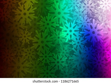 Dark Multicolor, Rainbow vector cover with beautiful snowflakes. Shining colored illustration with snow in christmas style. The pattern can be used for new year leaflets.