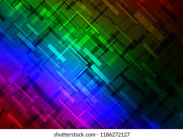 Dark Multicolor, Rainbow vector cover with long lines. Glitter abstract illustration with colored sticks. The pattern can be used for websites.