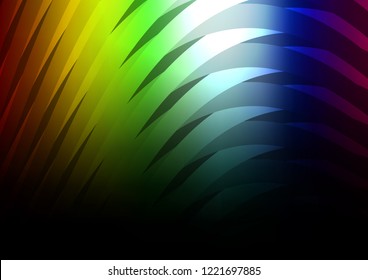 Dark Multicolor, Rainbow vector cover with long lines. Glitter abstract illustration with colored sticks. Smart design for your business advert.