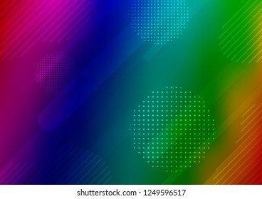 Dark Multicolor, Rainbow vector cover with rounded stripes, dots. Glitter abstract illustration with colored sticks, dots. The pattern can be used as ads, poster, banner for commercial.