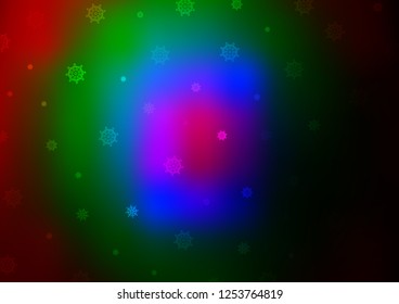 Dark Multicolor, Rainbow vector cover with beautiful snowflakes. Modern geometrical abstract illustration with crystals of ice. The template can be used as a new year background.