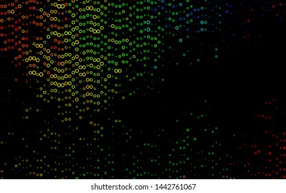 Dark Multicolor, Rainbow vector cover with spots. Beautiful colored illustration with blurred circles in nature style. Pattern for ads, booklets.