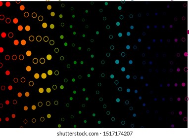 Dark Multicolor, Rainbow vector cover with spots. Blurred bubbles on abstract background with colorful gradient. Design for posters, banners.