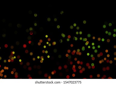 Dark Multicolor, Rainbow vector cover with beautiful snowflakes. Modern geometrical abstract illustration with crystals of ice. The pattern can be used for year new  websites.