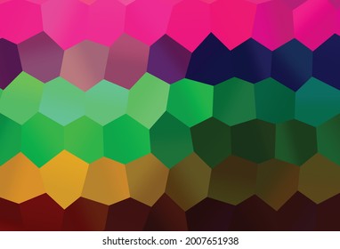 Dark Multicolor, Rainbow vector cover with set of hexagons. Illustration of abstract hexagons on colorful surface. Pattern can be used for landing pages.