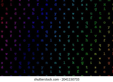 Dark multicolor, rainbow vector cover with english symbols. Shining illustration with ABC symbols on abstract template. The pattern can be used for school, grammar websites.
