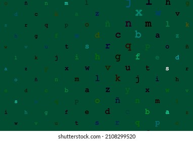 Dark multicolor, rainbow vector cover with english symbols. Shining colorful illustration with isolated letters. Smart design for your business advert of university.