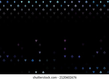 Dark multicolor, rainbow vector cover with symbols of gamble. Colorful gradient with signs of hearts, spades, clubs, diamonds. Pattern for leaflets of poker games, events.