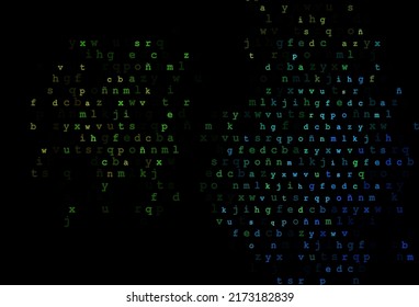 Dunkle mehrfarbige, regenbogenförmige Vektorgrafik mit englischen Symbolen. Moderne geometrische Illustration mit deutschsprachigen ABC-Symbolen. Kluges Design für Ihre Business-Werbung der Universität.