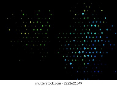Tapa vectorial multicolor oscuro, arco iris con símbolos de juego. Ilustración de color con corazones, espadas, palos, diamantes. Diseño inteligente para su anuncio comercial de casinos.