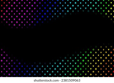 Dark multicolor, rainbow vector cover with symbols of gamble. Colored illustration with hearts, spades, clubs, diamonds. Pattern for ads of parties, events in Vegas.