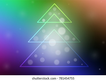 Dark Multicolor, Rainbow vector cover with a xmas tree. Decorative shining illustration with xmas tree on abstract template. New year design for your business advert.
