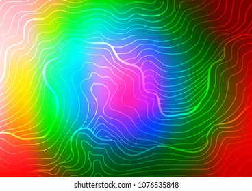 Dark Multicolor, Rainbow vector curved line template. Geometric doodle illustration with gradient. A new texture for your design.