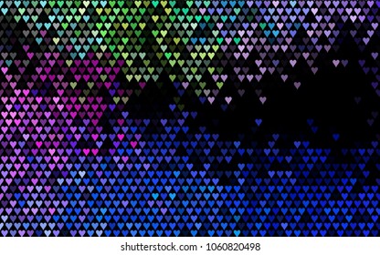 Dark Multicolor, Rainbow vector greeting Card Happy Valentine's Day. Pattern with isolated hearts on the white background. Colored illustration for your banner, website, advert.