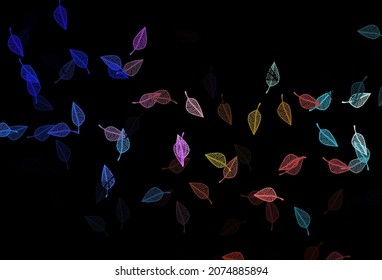 Dark Multicolor, Rainbow vector hand painted backdrop. Abstract leaves with gradient on simple background. The template for background of cell phones.